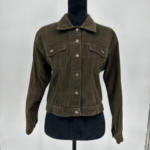 Vintage Bill Blass Olive Green Corduroy Cropped Button Up‎ Jacket Women's Medium